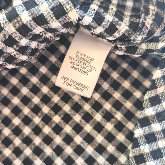 CATO 2X Black White Gingham Puff Sleeve Ruffle Blouse Top - Picture 8 of 11